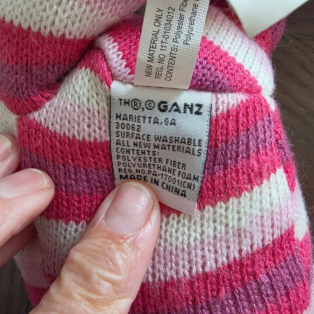 Ganz Heritage Collection Pink Striped Sock Monkey Bunny Ears Plush 21" Retired - Picture 6 of 8